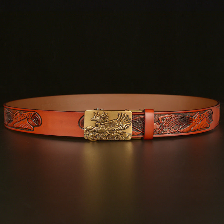 Traff 4022 Cinturón de Cuero Negro con Relieve de Águila – Hebilla de Águila Ancha
