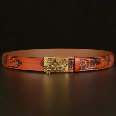 Traff 4022 Cinturón de Cuero Negro con Relieve de Águila – Hebilla de Águila Ancha