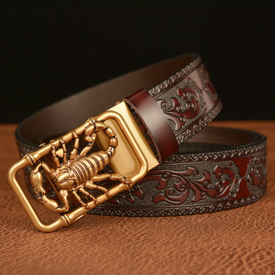 Cinturón de Cuero Genuino con Diseño de Escorpión Negro Traff – Hebilla de Escorpión