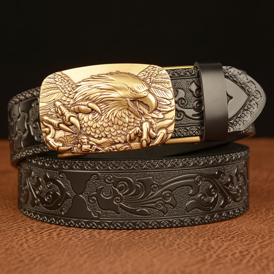 Cinturón de Cuero Auténtico Traff con Diseño de Garra Negra 05 – Hebilla de Águila