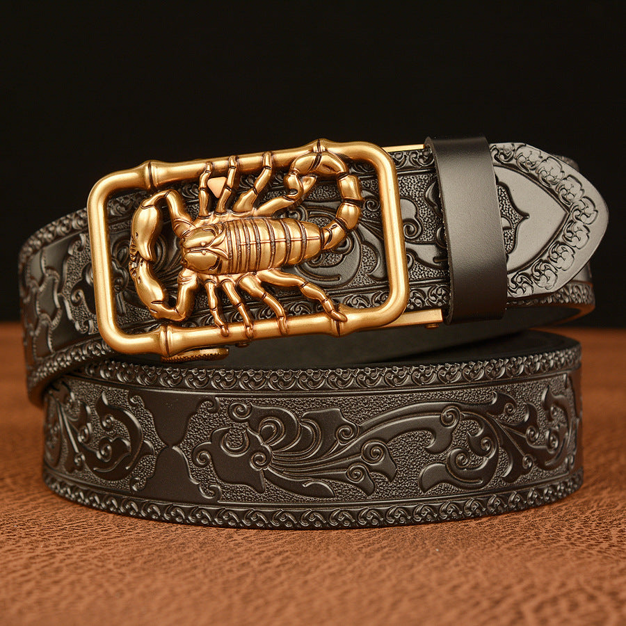 Cinturón de Cuero Genuino con Diseño de Escorpión Negro Traff – Hebilla de Escorpión