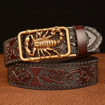 Cinturón de Cuero Genuino con Diseño de Escorpión Negro Traff – Hebilla de Escorpión