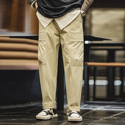 Maden New Retro Multi-pocket Herringbone Casual Pants Vibe Green Straight Trousers for Men's Spring and Fall Fashion Style
