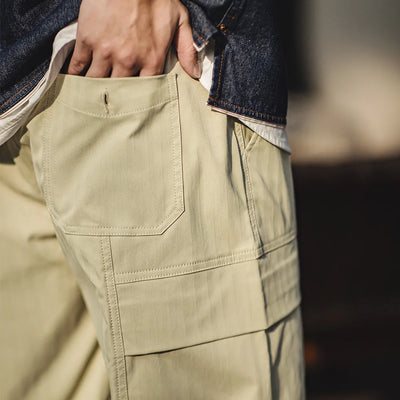 Maden New Retro Multi-pocket Herringbone Casual Pants Vibe Green Straight Trousers for Men's Spring and Fall Fashion Style