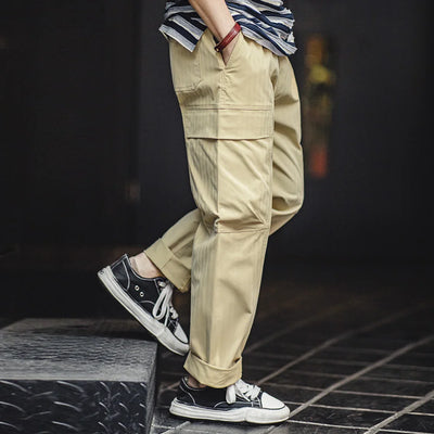 Maden New Retro Multi-pocket Herringbone Casual Pants Vibe Green Straight Trousers for Men's Spring and Fall Fashion Style
