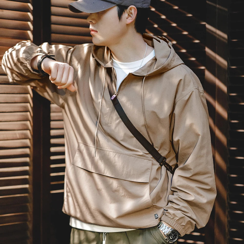 Maden New Mountain Style Outdoor Half-zip Hooded Jacket Sweatshirt Sports Style And Loose Casual Pullover for Men's Spring