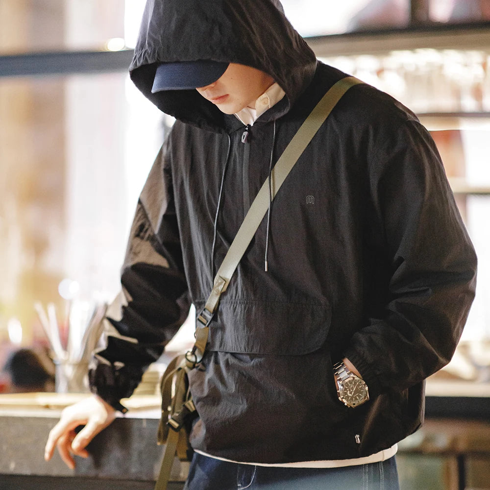 Maden New Mountain Style Outdoor Half-zip Hooded Jacket Sweatshirt Sports Style And Loose Casual Pullover for Men's Spring