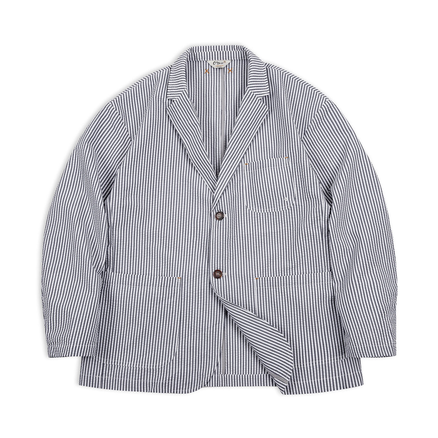 Maden New Vintage Casual Seersucker Striped Suit Jacket Cityboy Flat Lapel Loose Outwear for Men's Spring And Autumn