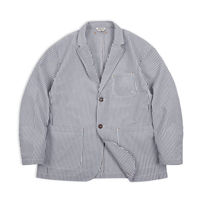 Maden New Vintage Casual Seersucker Striped Suit Jacket Cityboy Flat Lapel Loose Outwear for Men's Spring And Autumn