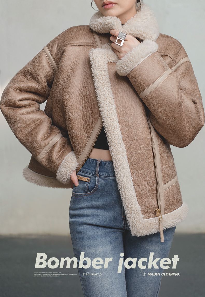 Chaqueta de Cuero Imitación de Piel de Cordero Traff