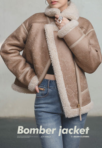 Chaqueta de Cuero Imitación de Piel de Cordero Traff