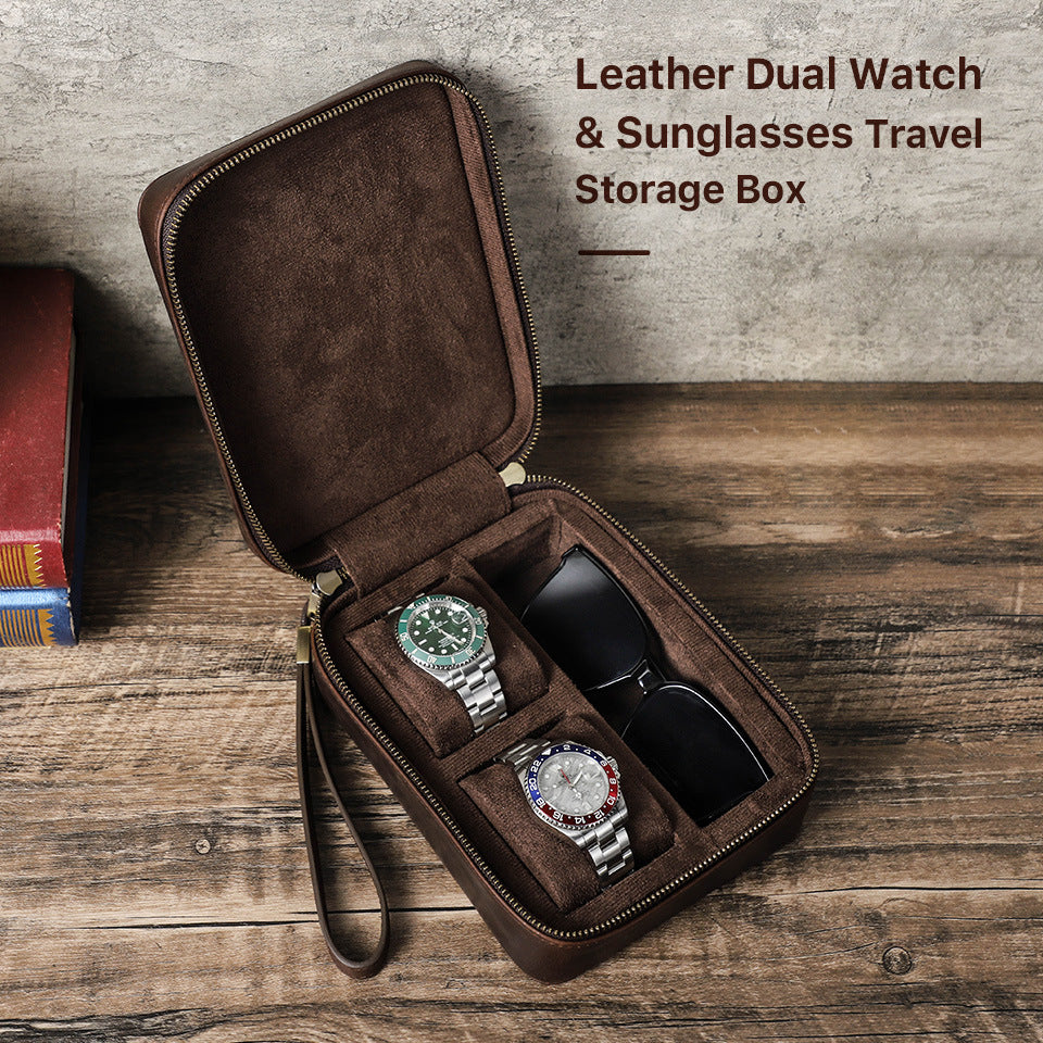 Traff Caja Dual Vault de Cuero para Reloj y Gafas