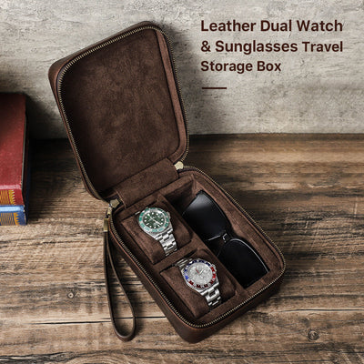 Traff Caja Dual Vault de Cuero para Reloj y Gafas