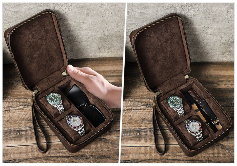 Traff Caja Dual Vault de Cuero para Reloj y Gafas