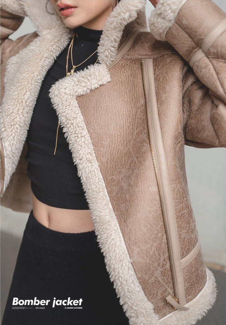 Chaqueta de Cuero Imitación de Piel de Cordero Traff