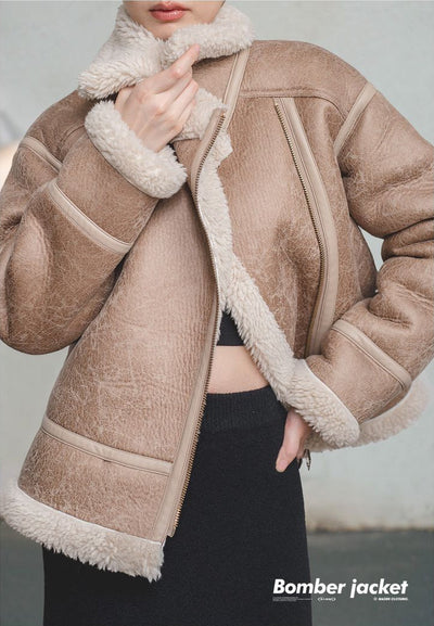 Chaqueta de Cuero Imitación de Piel de Cordero Traff
