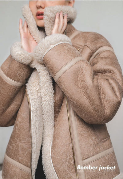 Chaqueta de Cuero Imitación de Piel de Cordero Traff