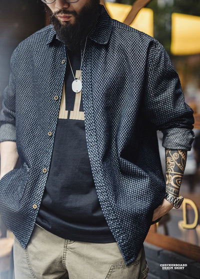 CAMISA DE DENIM CUADROS Traff