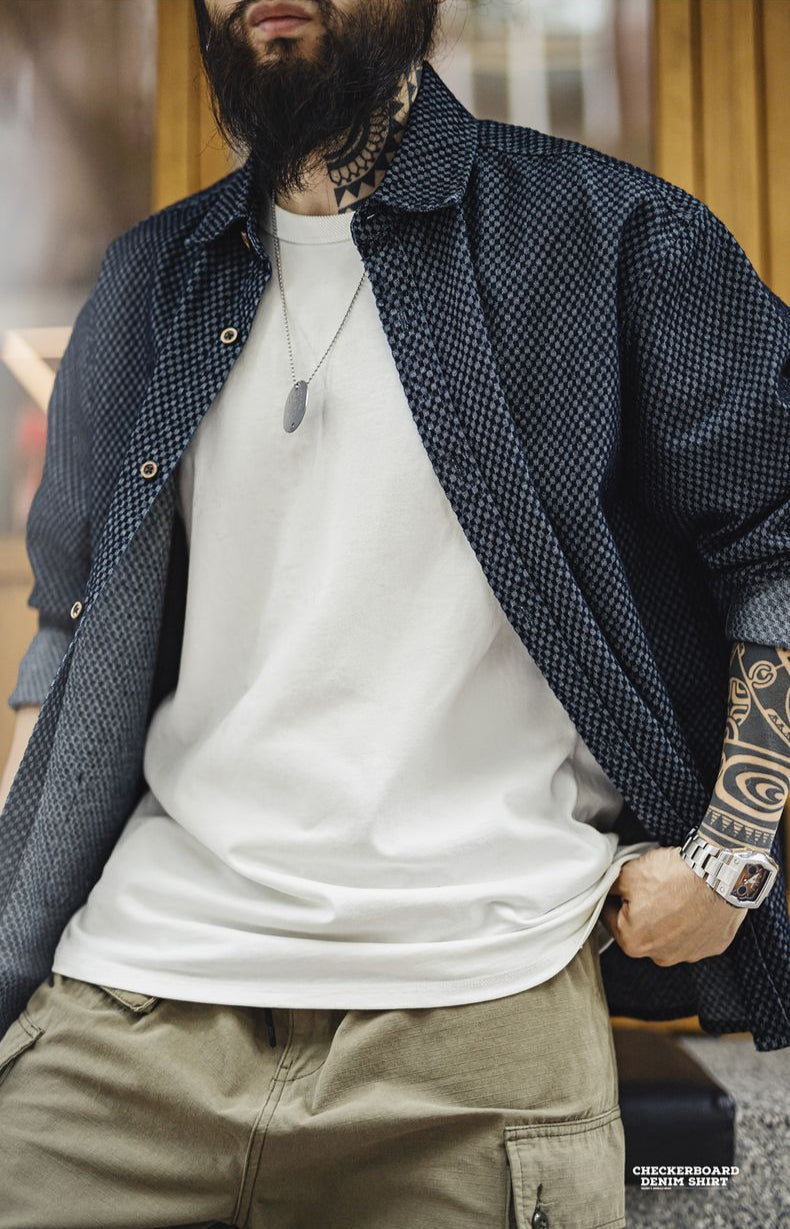 CAMISA DE DENIM CUADROS Traff