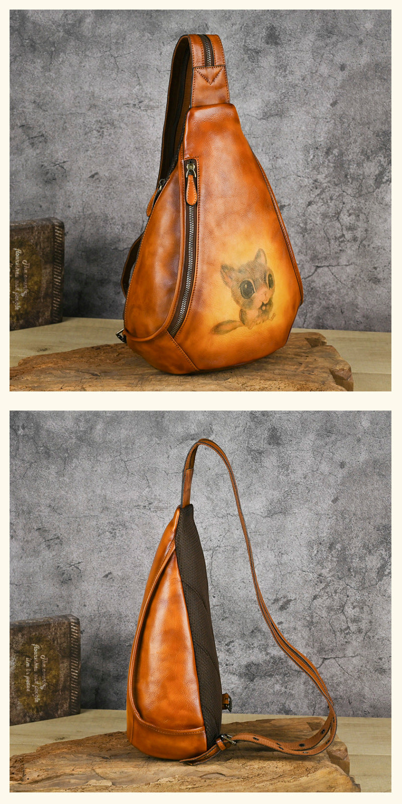Traff UrbanNomad Mochila de Pecho de Cuero Verdadero