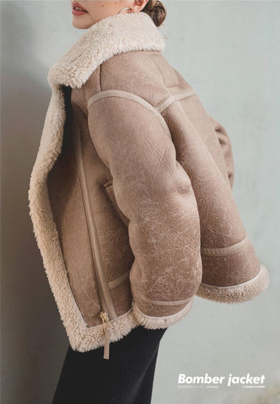 Chaqueta de Cuero Imitación de Piel de Cordero Traff
