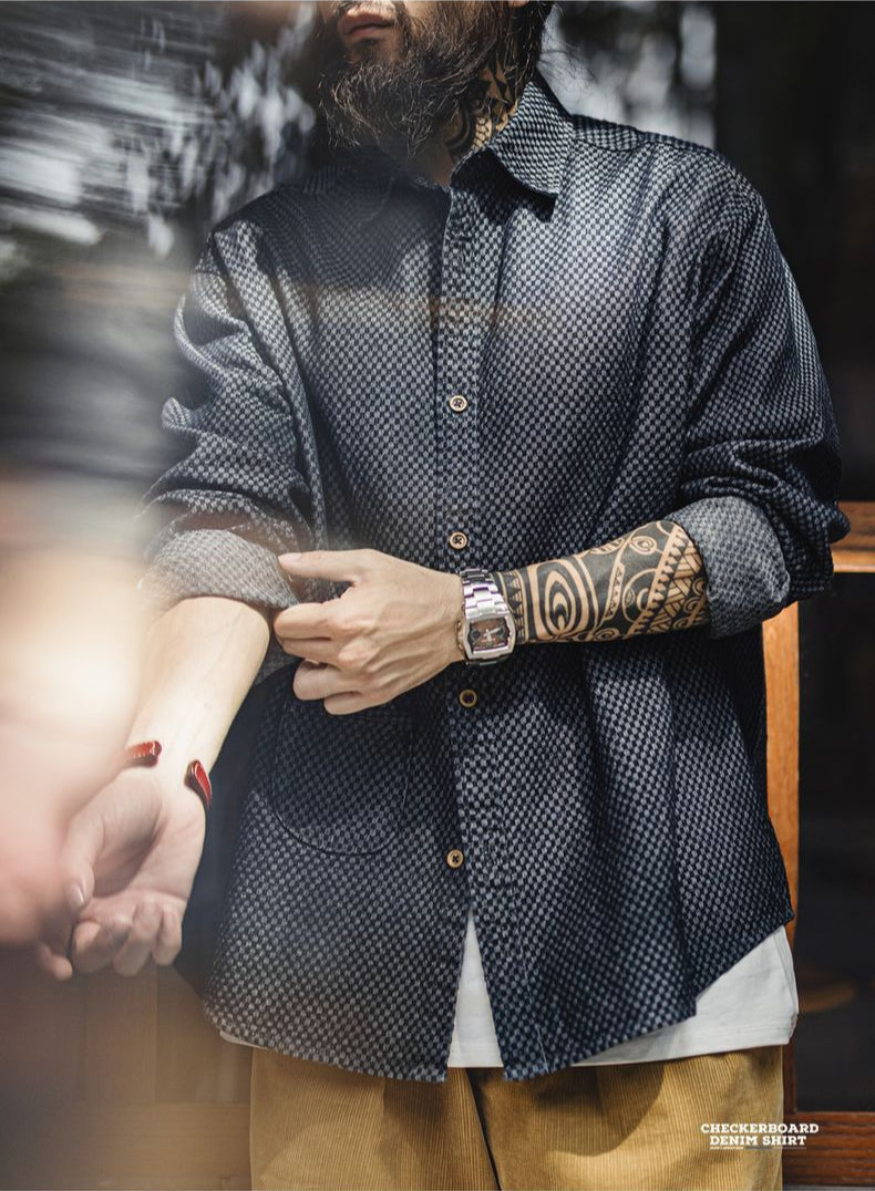 CAMISA DE DENIM CUADROS Traff