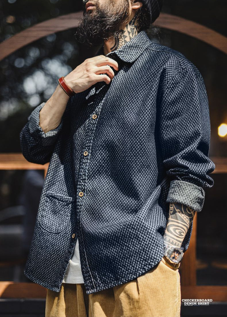CAMISA DE DENIM CUADROS Traff