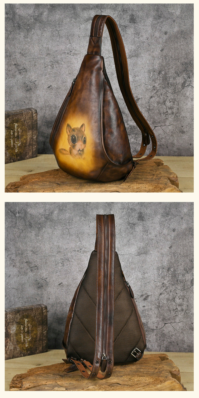 Traff UrbanNomad Mochila de Pecho de Cuero Verdadero