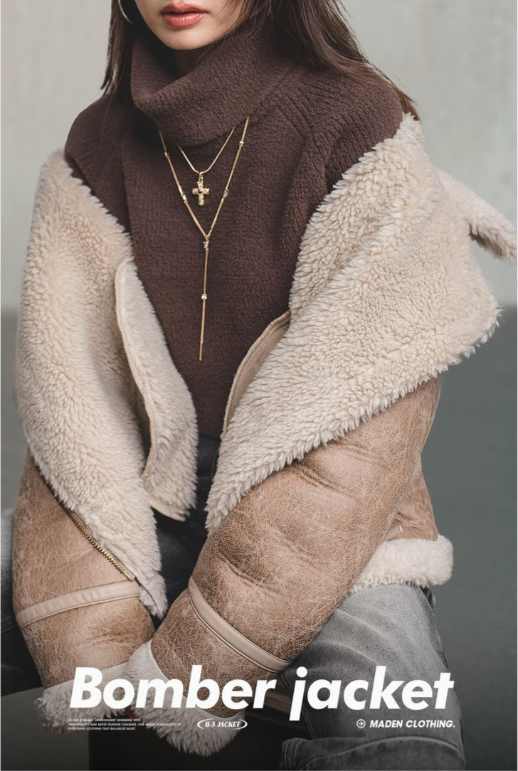 Chaqueta de Cuero Imitación de Piel de Cordero Traff