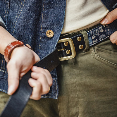 Maden New Cowhide Material Ancient Cloth Printed Vegetable Tanned Belt Boro Style Cowhide Pin Buckle Retro Belt for Men