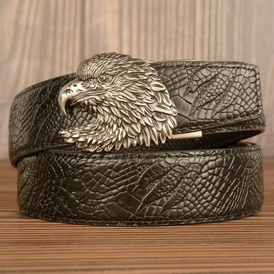 Cinturón de Cuero Real con Diseño de Cocodrilo Traff – Modelo con Hebilla de Cabeza de Águila