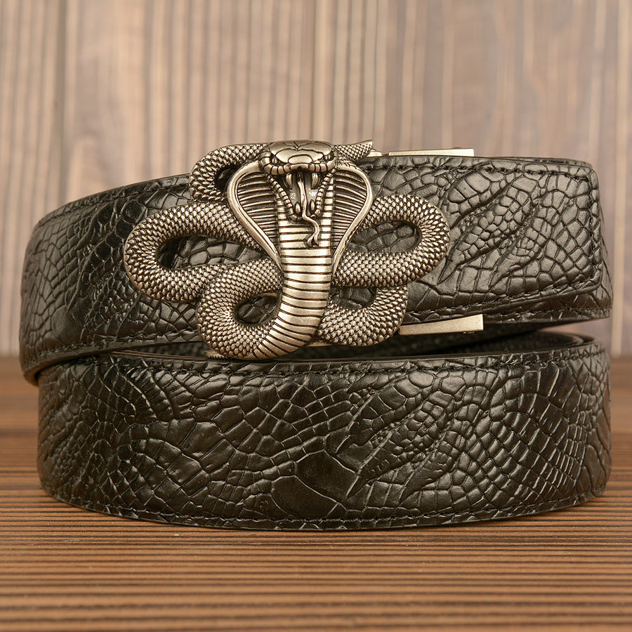 Cinturón de Cuero Auténtico con Diseño de Piel de Serpiente Negra Traff