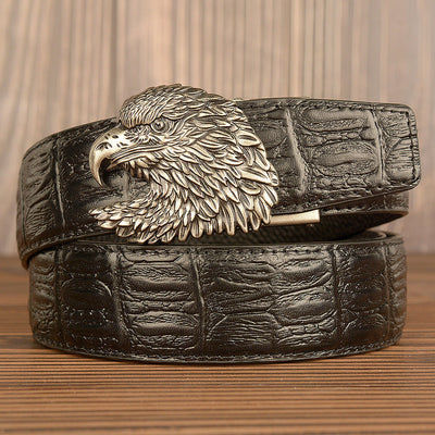 Cinturón de Cuero Real con Diseño de Cocodrilo Traff – Modelo con Hebilla de Cabeza de Águila
