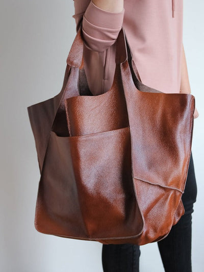 Bolso Tote Portátil de Cuero Suave y Grande
