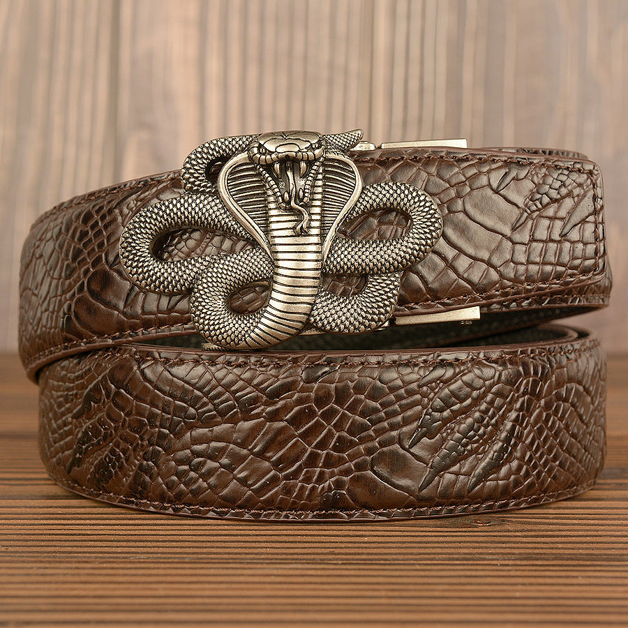 Cinturón de Cuero Auténtico con Diseño de Piel de Serpiente Negra Traff