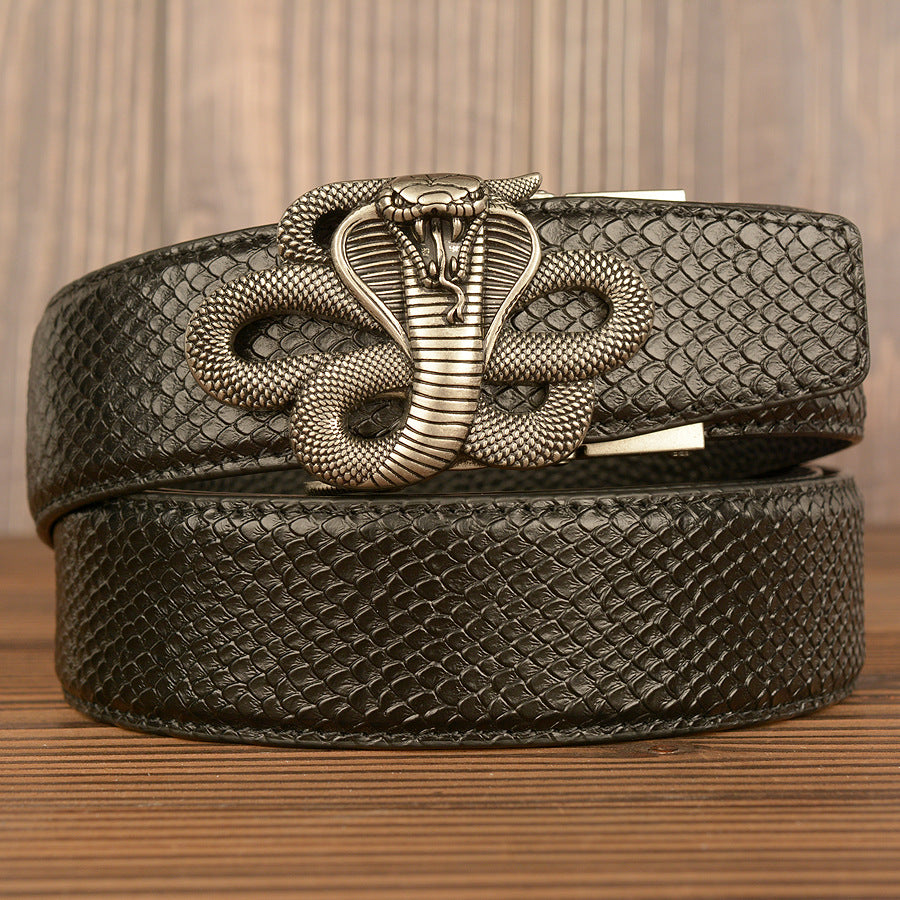 Cinturón de Cuero Auténtico con Diseño de Piel de Serpiente Negra Traff