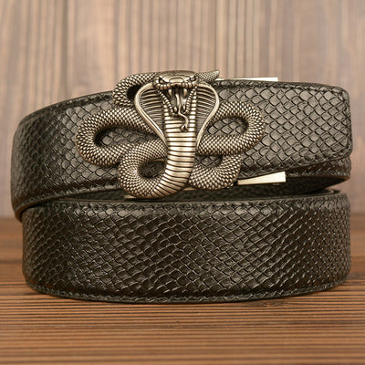 Cinturón de Cuero Auténtico con Diseño de Piel de Serpiente Negra Traff