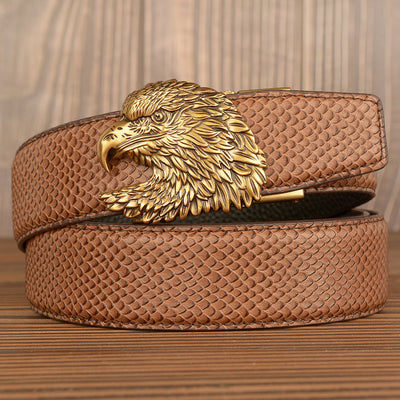 Cinturón de Cuero Real con Diseño de Cocodrilo Traff – Modelo con Hebilla de Cabeza de Águila