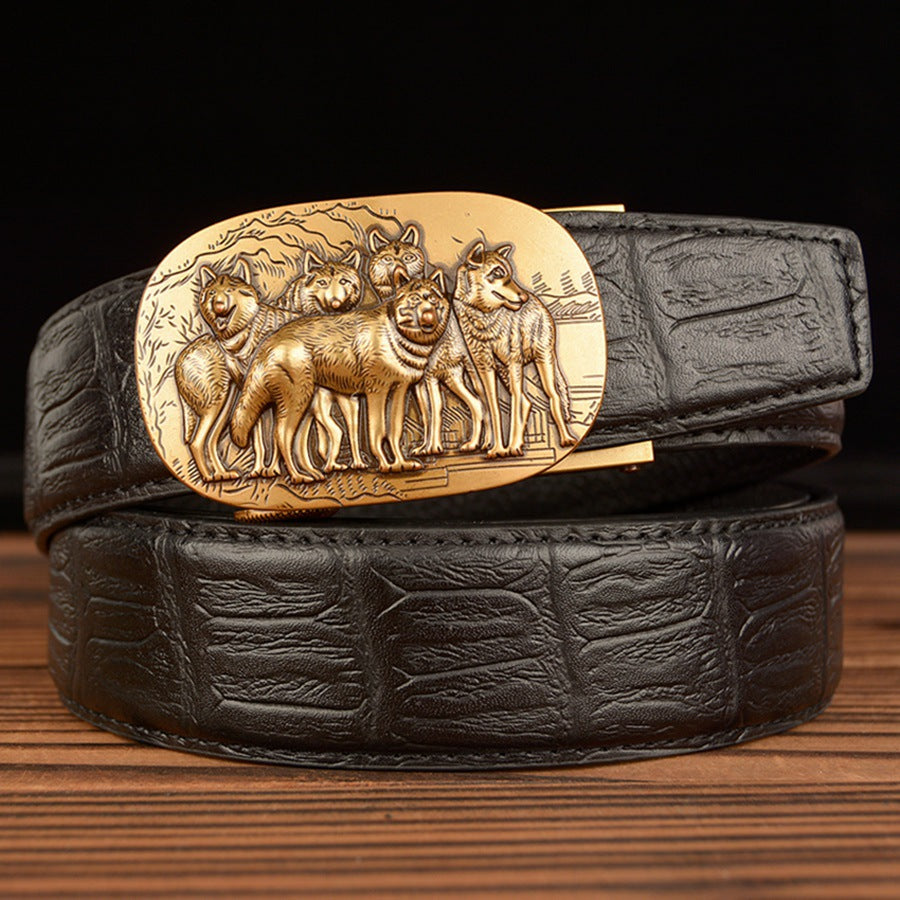 Cinturón de Cuero Real con Diseño de Cocodrilo Negro Traff – Detalles de Costura