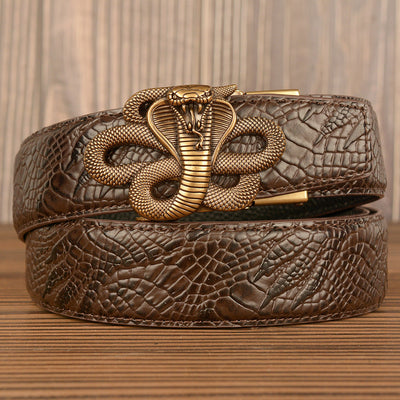 Cinturón de Cuero Auténtico con Diseño de Piel de Serpiente Negra Traff