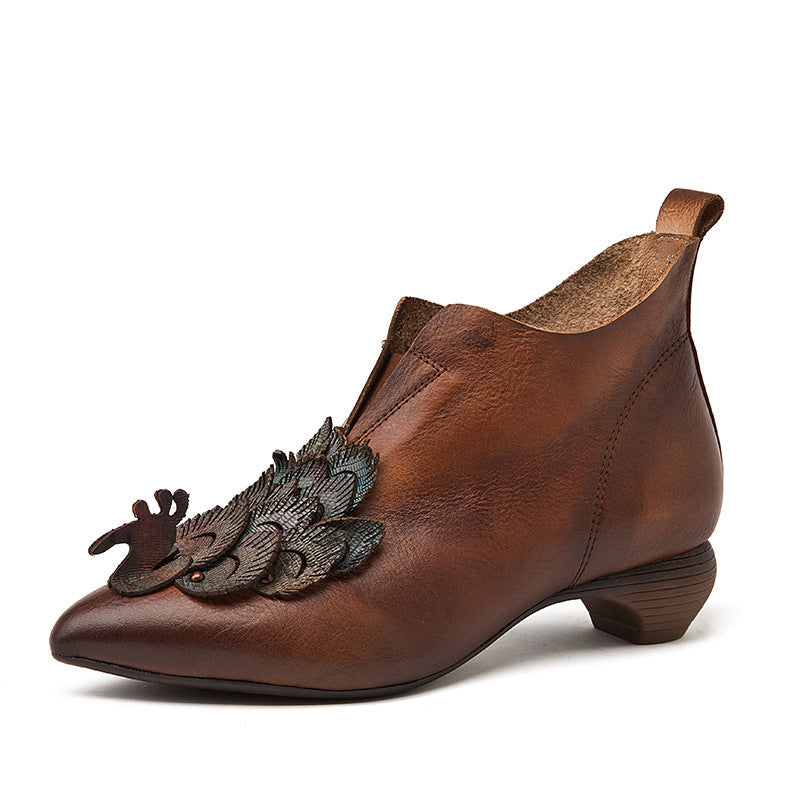 Traff Kyoto Zapato Étnico de Cuero Verdadero con Tacón Medio