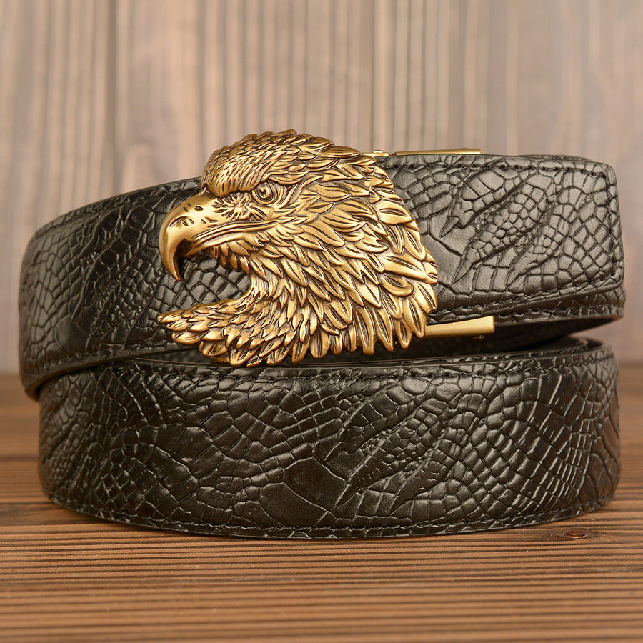 Cinturón de Cuero Real con Diseño de Cocodrilo Traff – Modelo con Hebilla de Cabeza de Águila