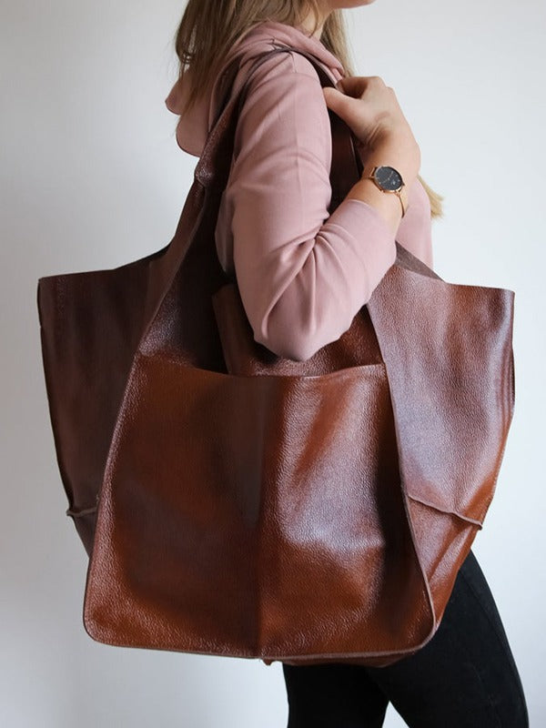 Bolso Tote Portátil de Cuero Suave y Grande