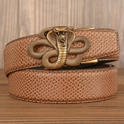 Cinturón de Cuero Auténtico con Diseño de Piel de Serpiente Negra Traff