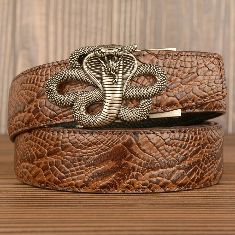 Cinturón de Cuero Auténtico con Diseño de Piel de Serpiente Negra Traff