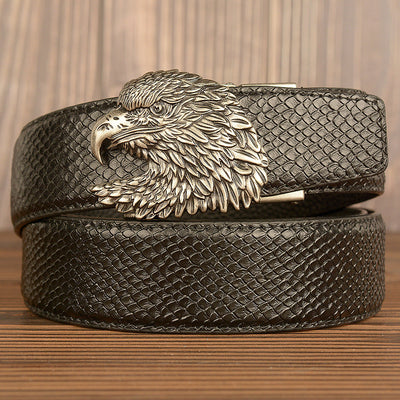 Cinturón de Cuero Real con Diseño de Cocodrilo Traff – Modelo con Hebilla de Cabeza de Águila