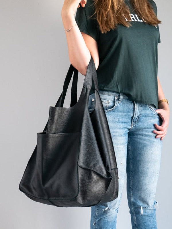 Bolso Tote Portátil de Cuero Suave y Grande