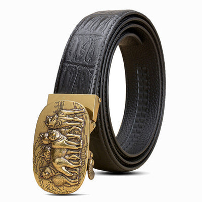 Cinturón de Cuero Real con Diseño de Cocodrilo Negro Traff – Detalles de Costura