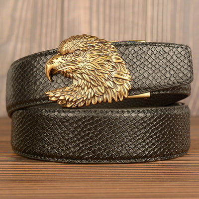 Cinturón de Cuero Real con Diseño de Cocodrilo Traff – Modelo con Hebilla de Cabeza de Águila
