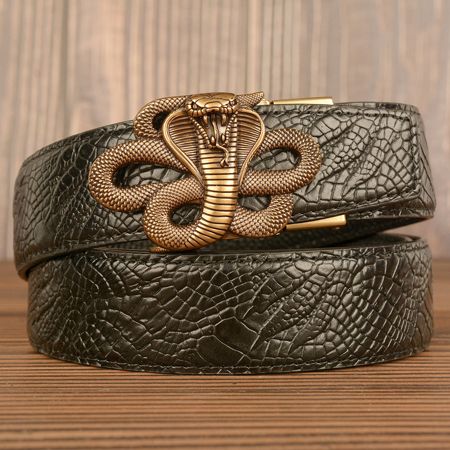 Cinturón de Cuero Auténtico con Diseño de Piel de Serpiente Negra Traff